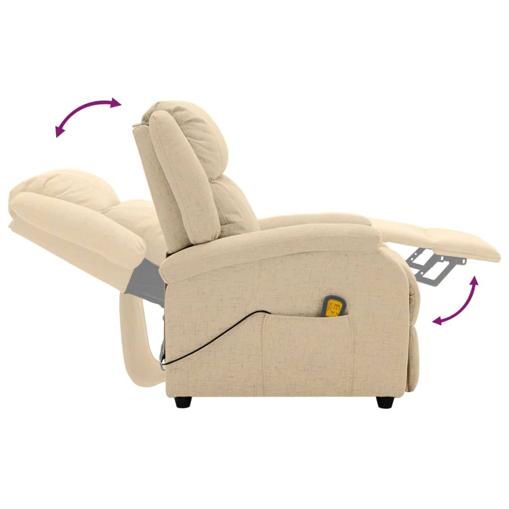 vidaXL Massage Recliner Chair, Comfortable and Adjustable with Vibration Massage- Cream Polyester Fabric Upholstery with Side Pocket