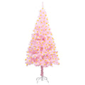 vidaXL Pink Artificial Pre-lit Christmas Tree - 59.1" Xmas Decoration with Stand, 150 LED Lights, PVC Material, 29.5" Diameter