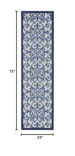 HomeRoots Grey/Blue 100% Polypropylene 2’ x 6’ Gray and Blue Indoor Outdoor Runner Rug