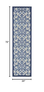 HomeRoots Grey/Blue 100% Polypropylene 2’ x 6’ Gray and Blue Indoor Outdoor Runner Rug