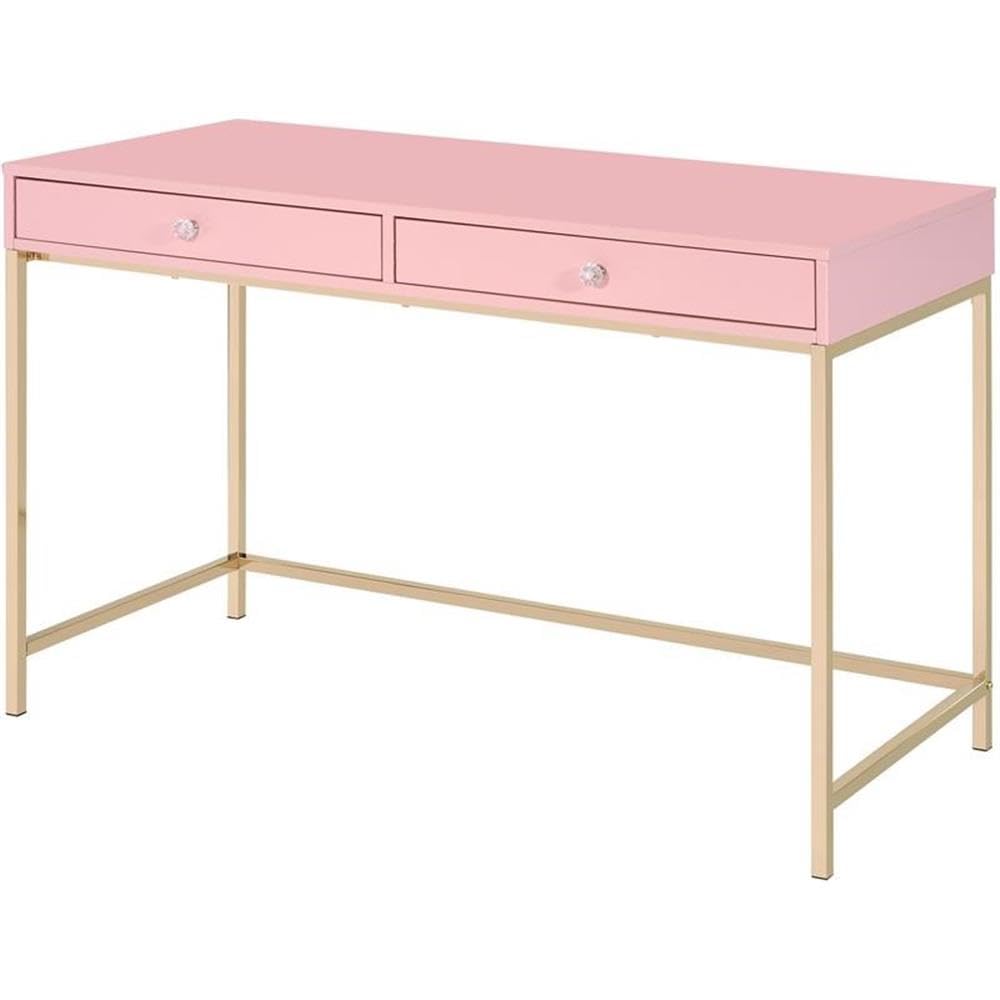 Acme Ottey Writing Desk in Pink High Gloss & Gold Finish