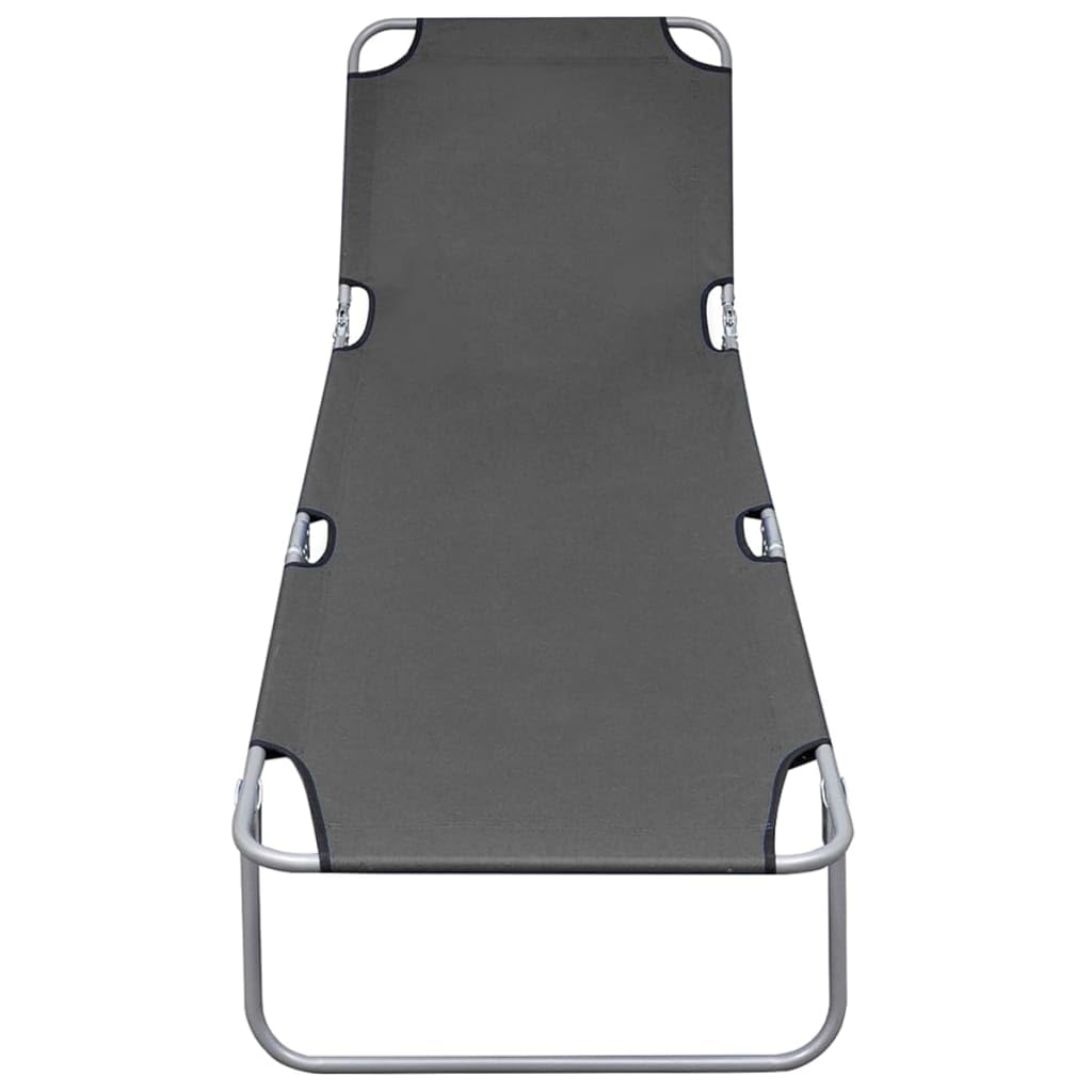 vidaXL Foldable Sunlounger in Gray - Adjustable Backrest and Resistant Oxford Fabric for Comfort, Outdoor Sun Bed with a Durable Powder-Coated Steel Frame, Portable and Easy Storage