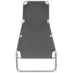 vidaXL Foldable Sunlounger in Gray - Adjustable Backrest and Resistant Oxford Fabric for Comfort, Outdoor Sun Bed with a Durable Powder-Coated Steel Frame, Portable and Easy Storage