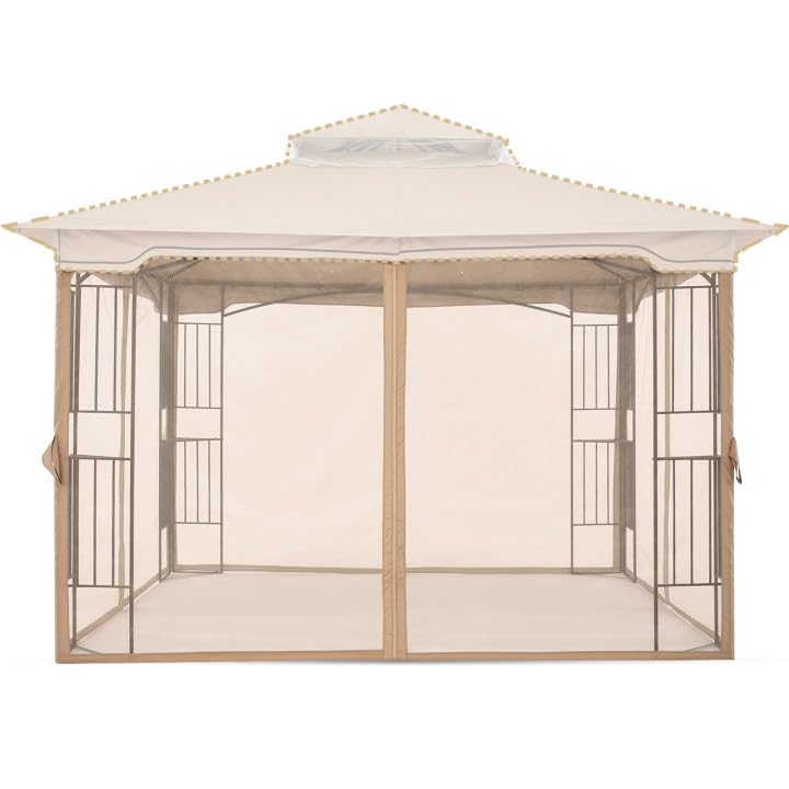 Mastercanopy Patio Gazebo Mosquito Netting Screen Walls (10X12, Beige)