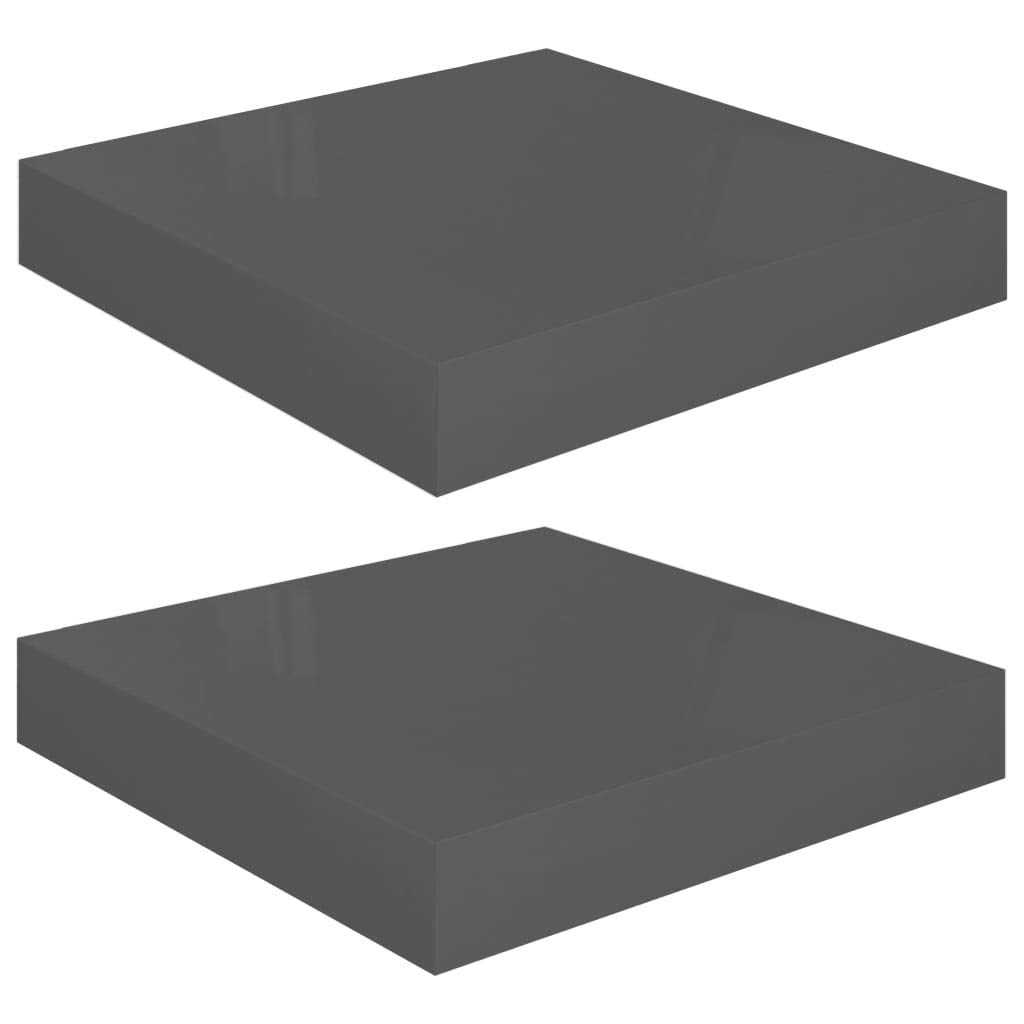 vidaXL Wall Shelves - High Gloss Gray Floating Display Shelves 9.1&quot;x9.3&quot;x1.5&quot; Set of 2 - Honeycomb MDF & Metal Frame