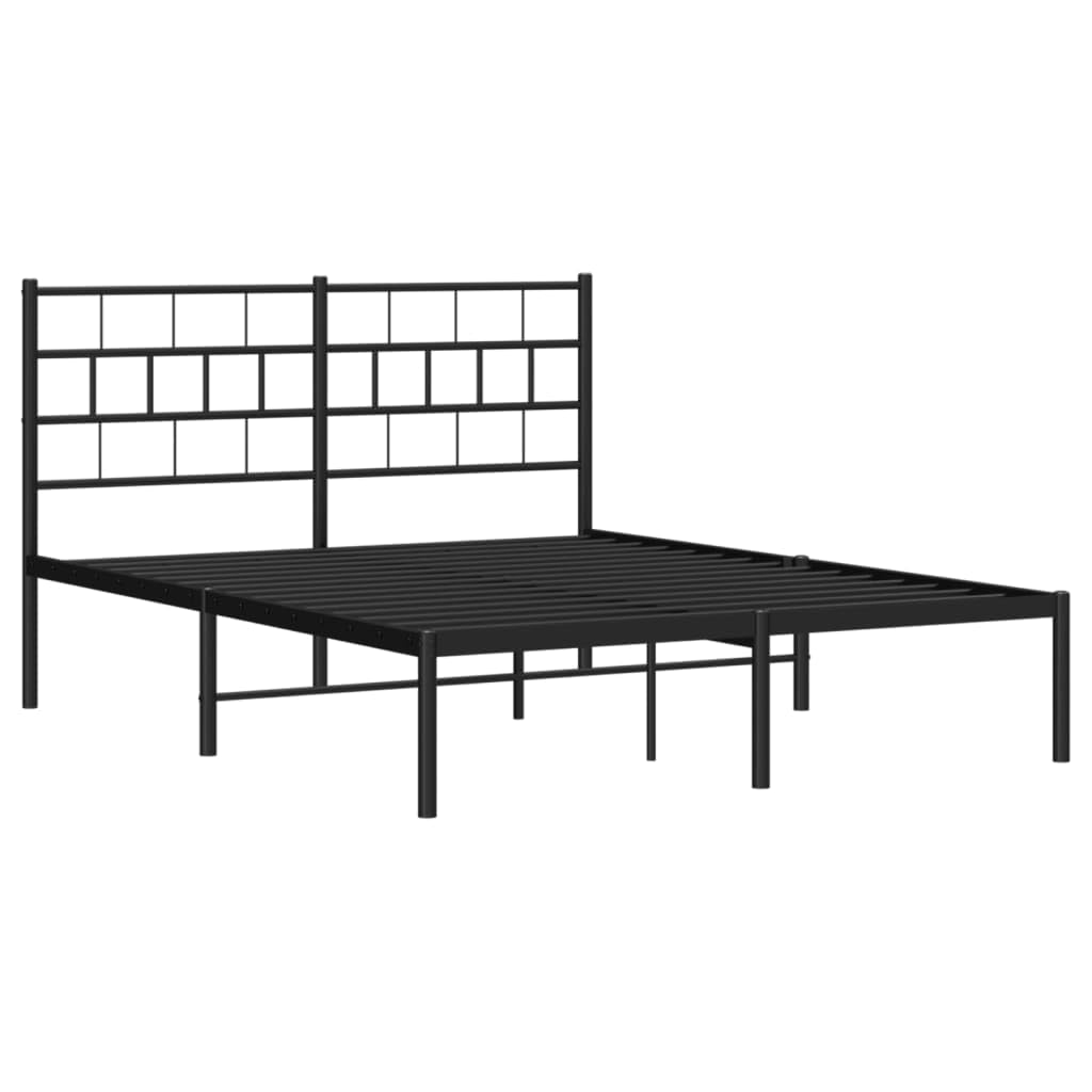 vidaXL 12-Inch Black Metal Full Bed Frame with Headboard, Heavy-Duty Slats Support with Under-Bed Storage for Modern Bedroom, No Box Spring Needed & Easy Assembly, No Mattress