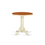 East West Furniture EDVN5-WHI-C 5 Piece Counter Height Dining Table Set Includes a Round Kitchen Table with Pedestal and 4 Linen Fabric Upholstered Dining Chairs, 30x30 Inch, Buttermilk & Cherry