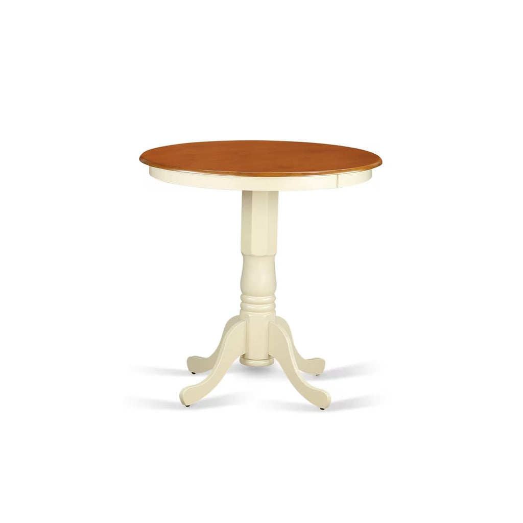 East West Furniture EDKE5-WHI-W 5 Piece Kitchen Counter Set Includes a Round Dining Room Table with Pedestal and 4 Dining Chairs, 30x30 Inch, Buttermilk & Cherry