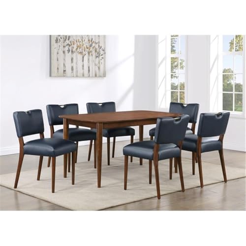Comfort Pointe Bonito Midnight Blue Faux Leather 7-Piece Dining Set in Walnut Wood Finish