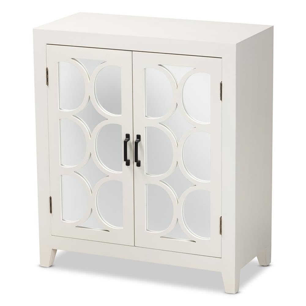 Baxton Studio Garcelle Modern and Contemporary White Finished Wood and Mirrored Glass 2-Door Sideboard