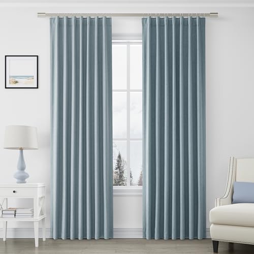 Joywell Blue Linen 100% Blackout Curtains 84 Inches Long, Rod Pocket,Back Tab,Hook Belt,Energy Saving Thermal Insulated Pinch Pleated Drapes For Bedroom Living Room With Hooks(2 Panels,52 X 84)