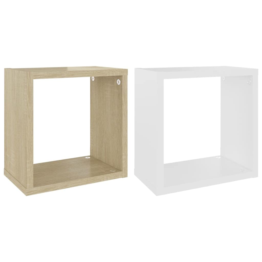 Bussandri Exclusive - Wall Shelves Cube 2 Pcs 26X15X26 Cm White And Sonoma Oak