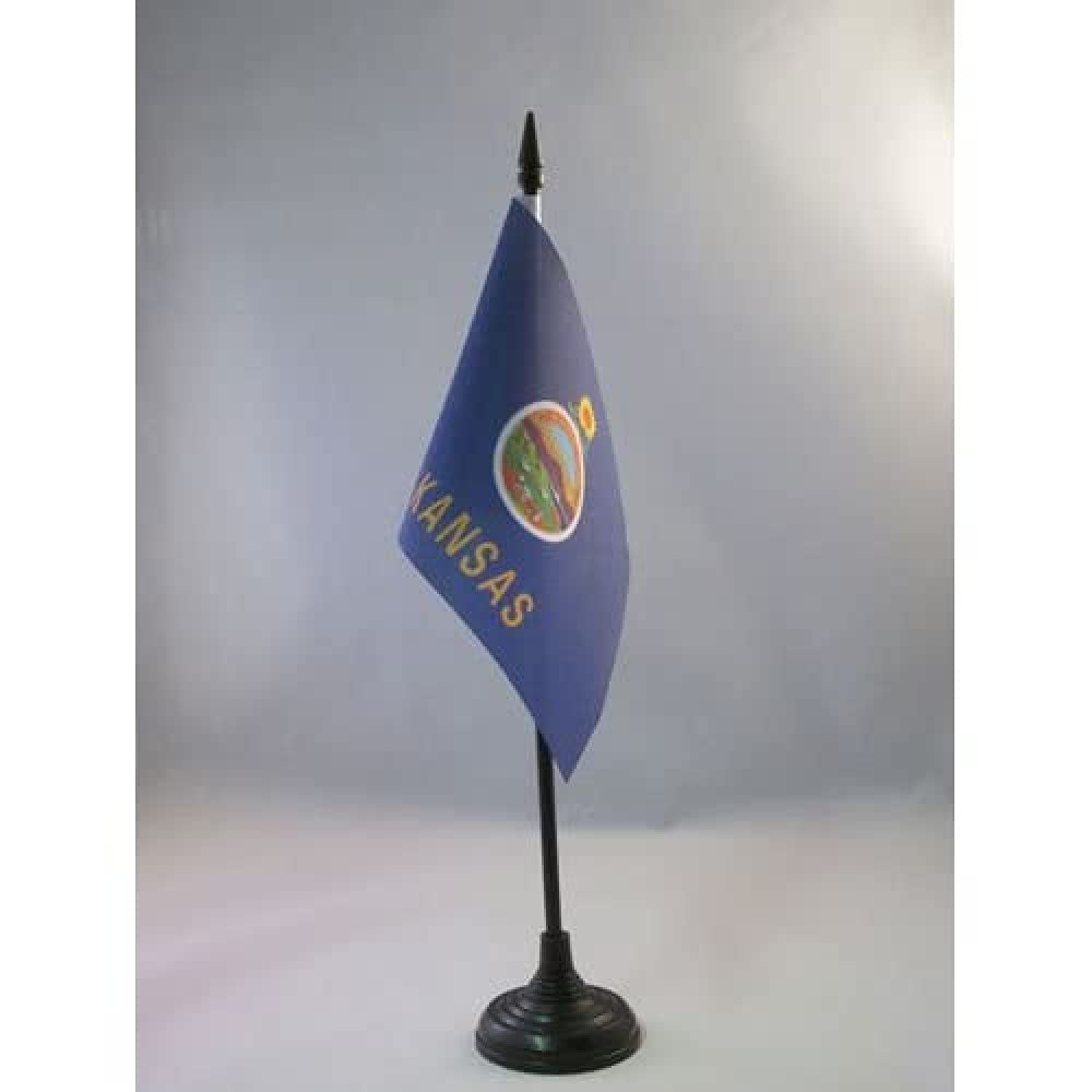 Kansas Table Flag 4' X 6' - Us State Of Kansas Desk Flag 15 X 10 Cm - Black Plastic Stick And Base - Az Flag
