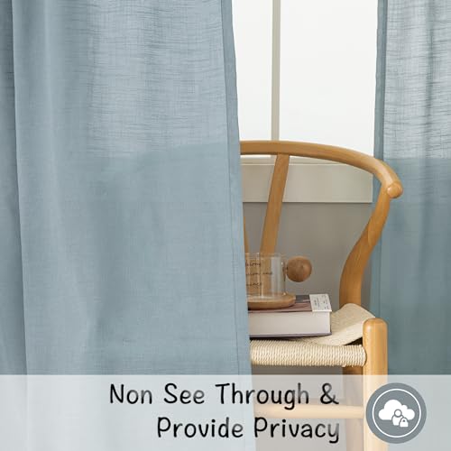 Stone Blue Linen Back Tab Curtains 102 Inches Long 2 Panels Set For High Windows,Rustic Hooks Belt Pinch Pleated Look Easy Sliding Curtains Pocket Light Filtering Semi Privacy Drapres 52 X 102 Inch