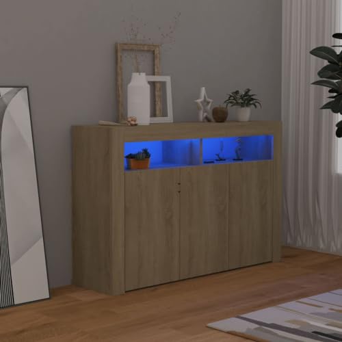 vidaXL Sideboard with RGB LED Lights and Spacious Storage, Durable Engineered Wood, Sonoma Oak Finish, Suitable for Living Room, Industrial Style