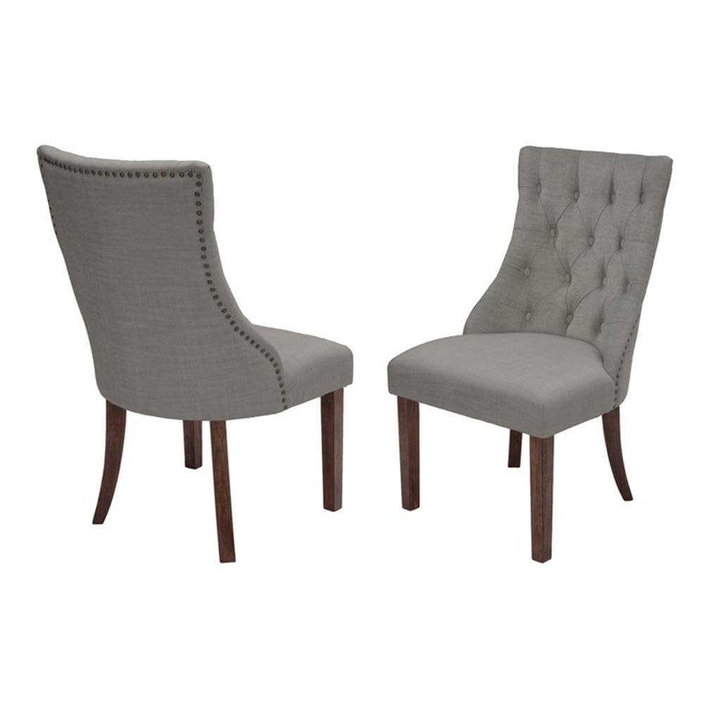 Dining Chair, Set of 2 in Dark Grey Linen