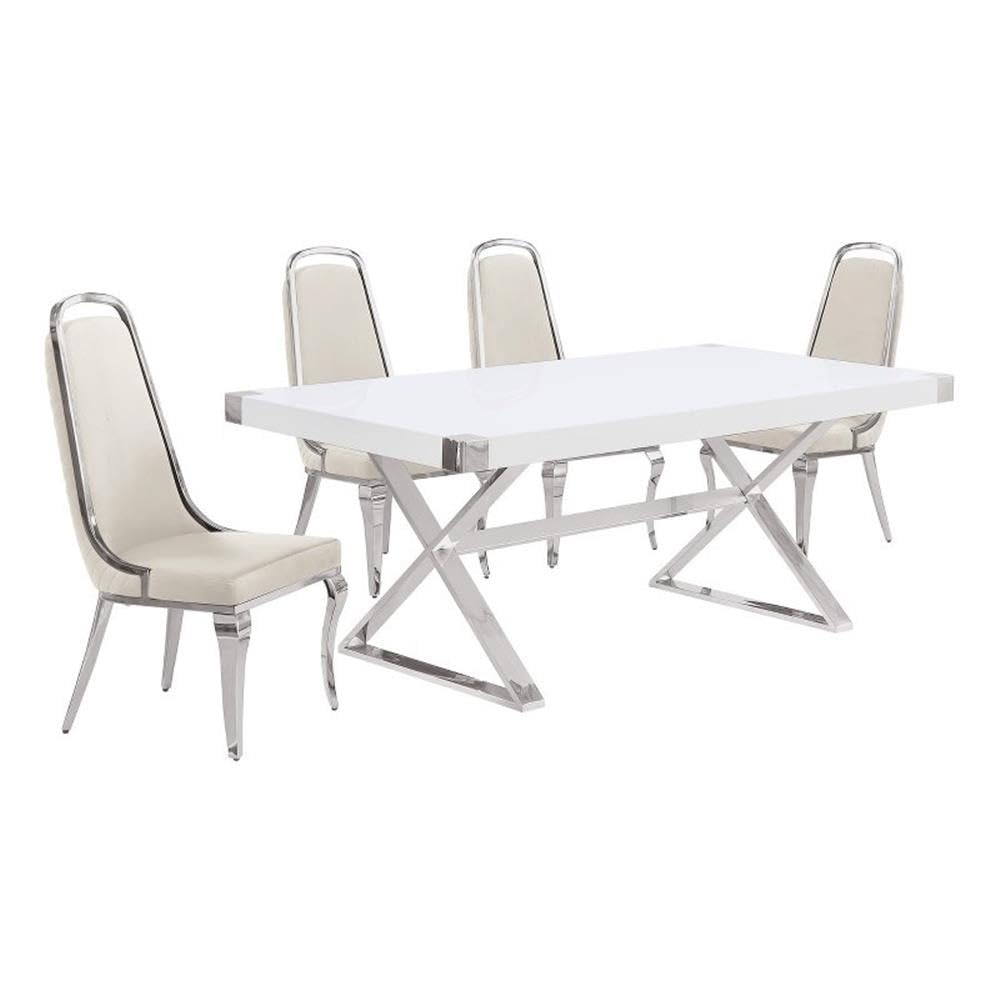 Best Quality Furniture D440/1-Sc310-7 Dining Set, 5 Piece, Cream/Silver