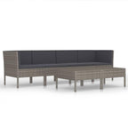 vidaXL 6 Piece Outdoor Patio Lounge Set, Comfortable Poly Rattan Furniture, Powder-Coated Steel Frame, Deep Seating with Cushions and Tea Table - Gray