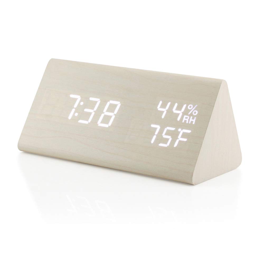 Oct17 Wooden Alarm Clock, Wood Alarm Clock Smart Led Digital Clock For Bedroom/Desks, Upgraded With Time Temperature, Adjustable