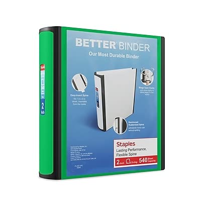 Staples 2-Inch 3-Ring Better Binder, Green, 2/Pack (St55878-Ccvs)