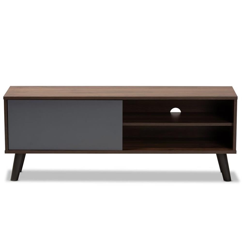 Baxton Studio Mallory Modern and Contemporary Two-Tone Walnut Brown and Grey Finished Wood TV Stand