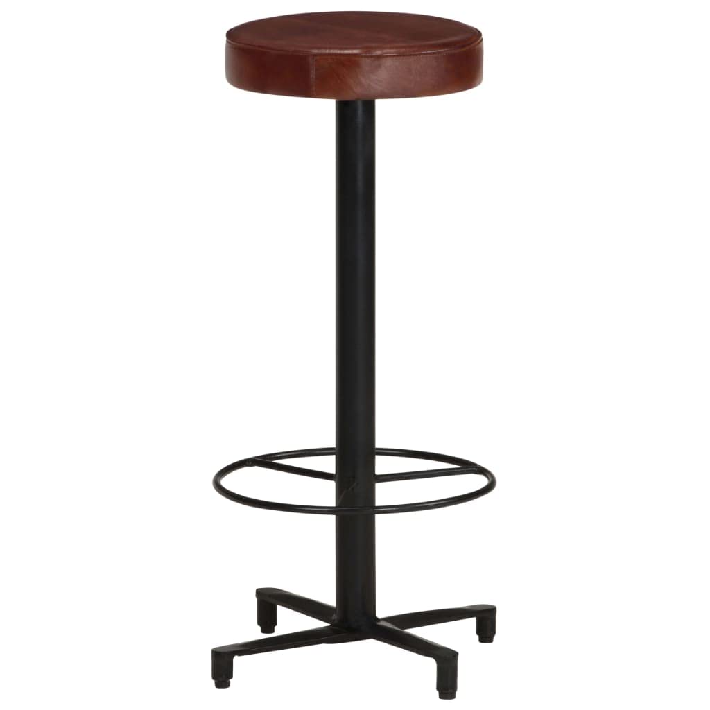 vidaXL Industrial Style Bar Stools - Set of 2, 30&quot; High, Brown Real Leather Seat, Powder-Coated Iron Frame