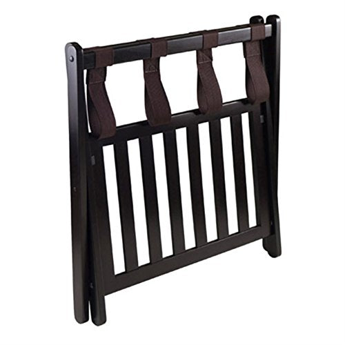 Wiinsome Wood Reese Luggage Rack - Sleek & Sturdy Design, Espresso Finish, Foldable & Easy to Store, Holds up to 75lbs, Lower Shelf for Personal Items, No Assembly Required - 26.5'W x 18.6'D x 20'H