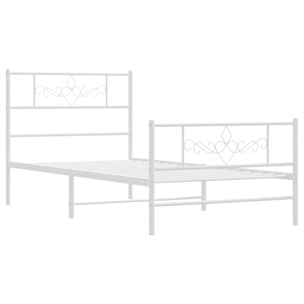 vidaXL 12 Inch Modern White Twin Bed Frame with Headboard & Footboard, Sturdy Metal Platform Bed Frame & Slats, Extra Under Bed Storage, No Box Spring Needed, Without Mattress
