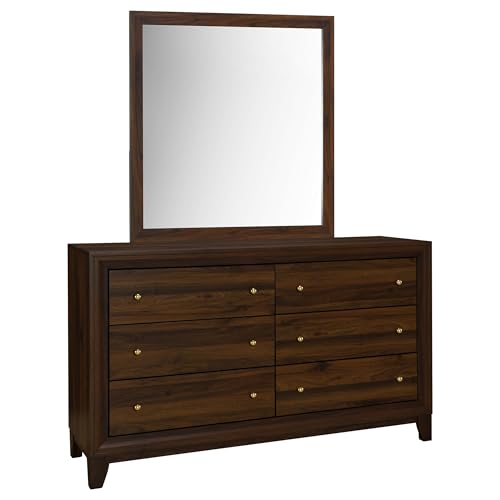 Coaster Home Furnishings Welsley Transitional 59-inch 6-Drawer Bedroom Dresser with Mirror Bedroom Clothing Storage Cabinet Wide Chest of Drawers Organizer Unit Walnut 223443M