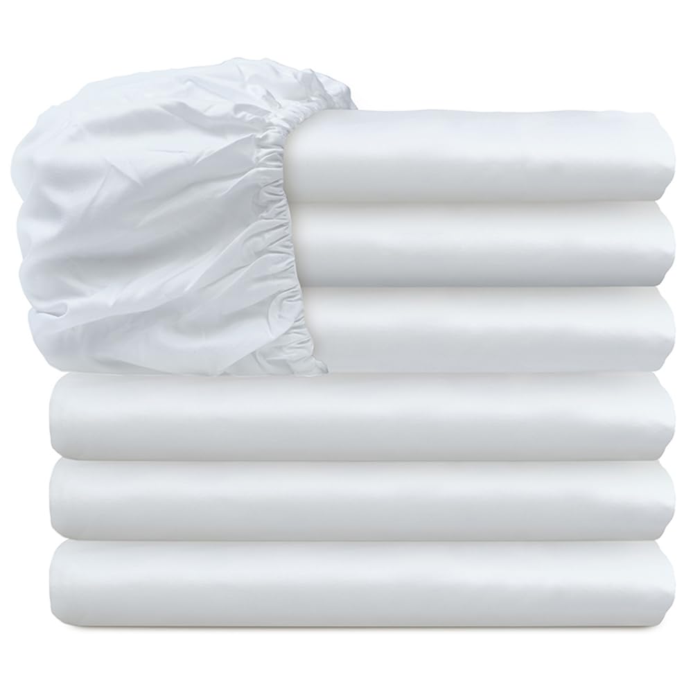 Glarea Twin Fitted Sheets Only - Deep Pocket White Sheets Bulk 6 Pack For Home, Air Bnb Essentials, Massage Table, Hospital Bed