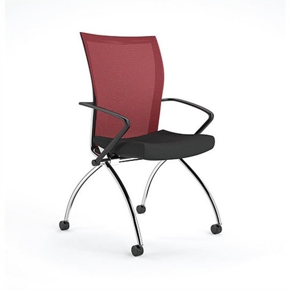 Safco Products Valoré High Back Chair With Arms Tsh1Br, Red, Reclining Mesh Back, Fabric Seat, Compact Nesting Storage (Qty. 2)