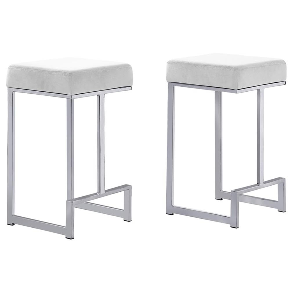 Best Master Furniture Dorrington Velvet Backless Counter Height Stool in White/Silver (Set of 2)