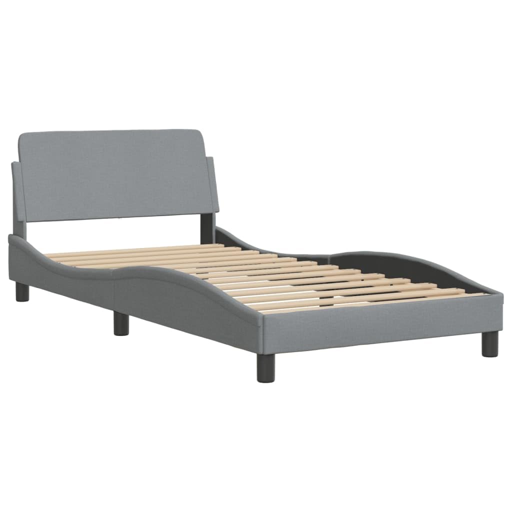 vidaXL Elegant Single Bed Frame- Fabric, Light Gray 39.4&quot;x74.8&quot;, Supportive Legs, Plywood Slats, Stylish Headboard
