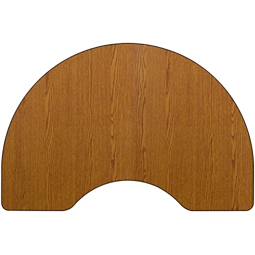 Flash Furniture Mobile Kidney Thermal Laminate Activity Table With Height Adjustable Short Legs, 48'W X 72'L, Oak