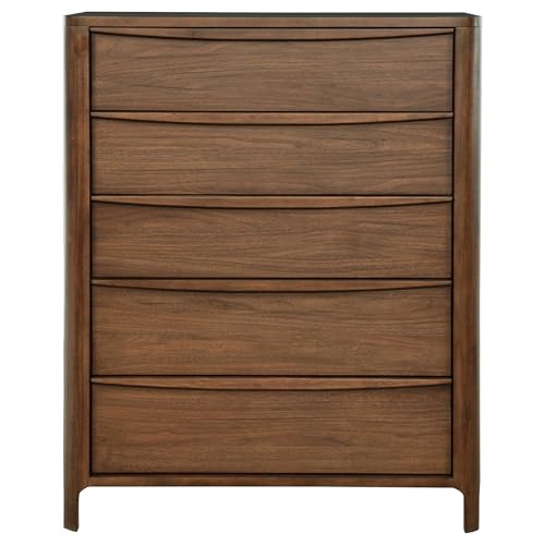 Coaster Home Furnishings Maderia Transitional Wood 5-Drawer Bedroom Chest of Drawers Chiffonier Clothing Storage Cabinet Bedroom Armoire Tall Dresser Organizer Unit Walnut 223325