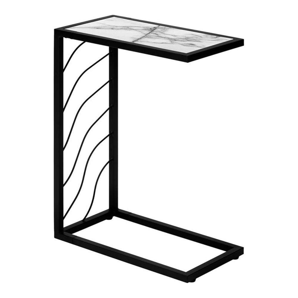 Monarch Specialties 3300 Accent Table, C-shaped, End, Side, Snack, Living Room, Bedroom, Laminate, Contemporary, Modern Table-25 H/White Marble-Look/Black Metal, 10.25' L x 18.25' W x 25.25' H