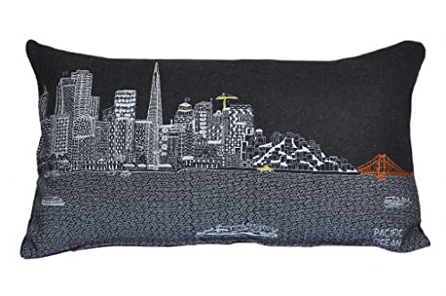 HomeRoots Grey 24' Black San Francisco Nighttime Skyline Lumbar Decorative Pillow