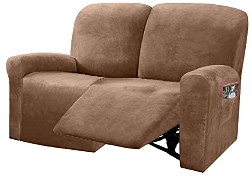 ULTICOR Reclining Love Seat Slipcover, 48'' - 65'' L, 6-Piece Velvet Stretch Loveseat Reclining Sofa Covers, 2 seat Love seat Re
