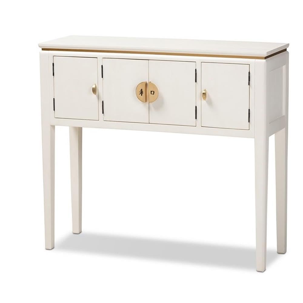 Baxton Studio Aiko Classic and Traditional Japanese-Inspired Off-White Finished 4-Door Wood Console Table