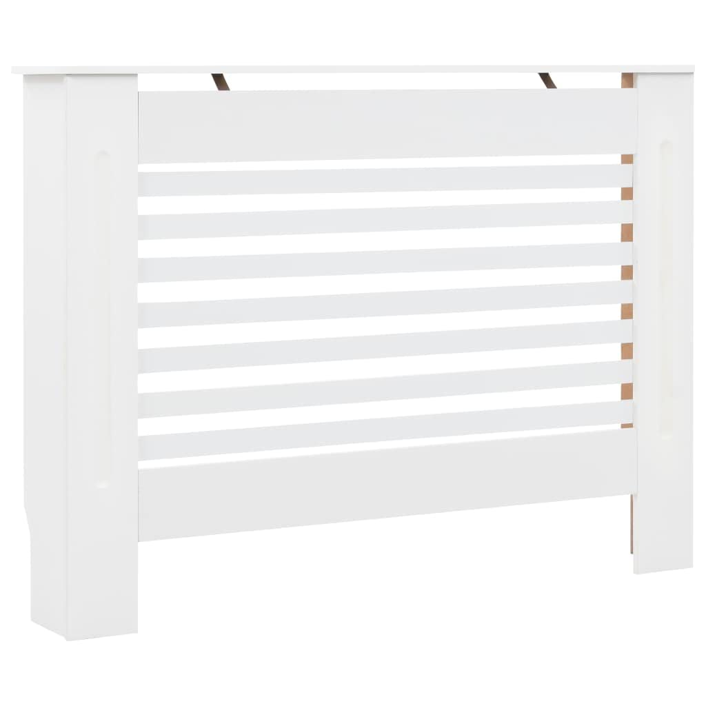 vidaXL Radiator Cover, Slatted Design Heater Cover Cabinet with Storage Shelf, Hide Cluttered Pipes, MDF, 44''x7.5''x32.1'', White