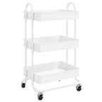 vidaXL 3-Tier Steel Trolley in White - Ample Storage Space, Flexible Wheels for Easy Movement, Ideal for Office, Beauty Supplies, and Kitchen Essentials