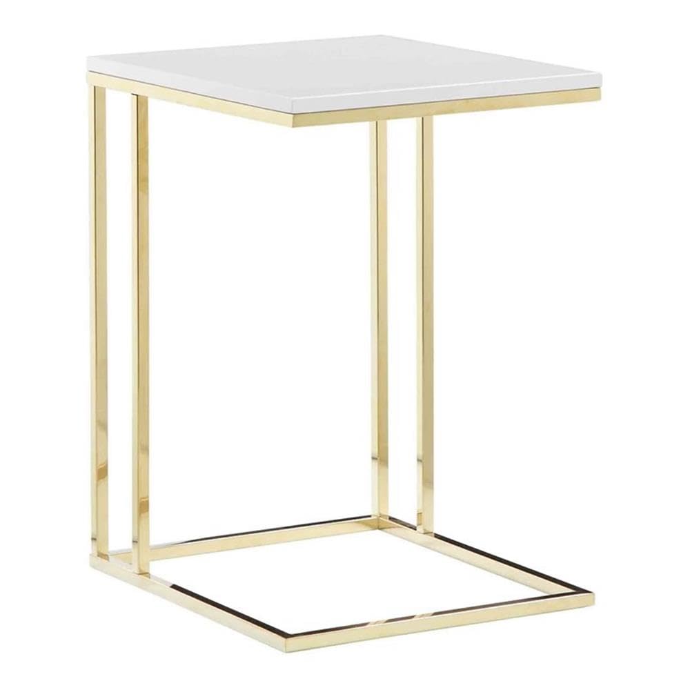 Pangea Home Fred Gloss Lacquer & Polished Steel Metal Tray Table In White/Gold