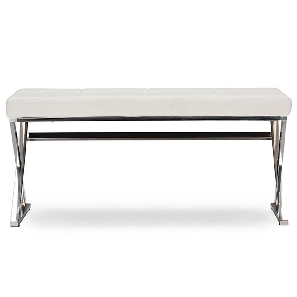 Baxton Studio Wholesale Interiors Herald Modern and Contemporary Faux Leather Upholstered Rectangle Bench, Stainless Steel and White - Thumbnail 3