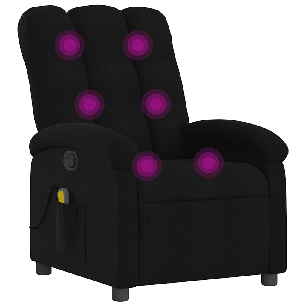 vidaXL Massage Recliner Chair for Adults, Single Theater Seating with Vibration Massage & Manually Adjustable Backrest/Footrest, Modern Reclining Sofa for Living Room, Black Fabric