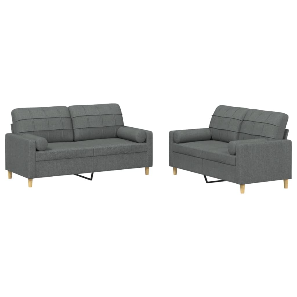 vidaXL Modern Dark Gray 2 Piece Sofa Set with Pillows - Featuring Breathable Fabric, Comfortable Seating and Durable Plywood and Metal Frame