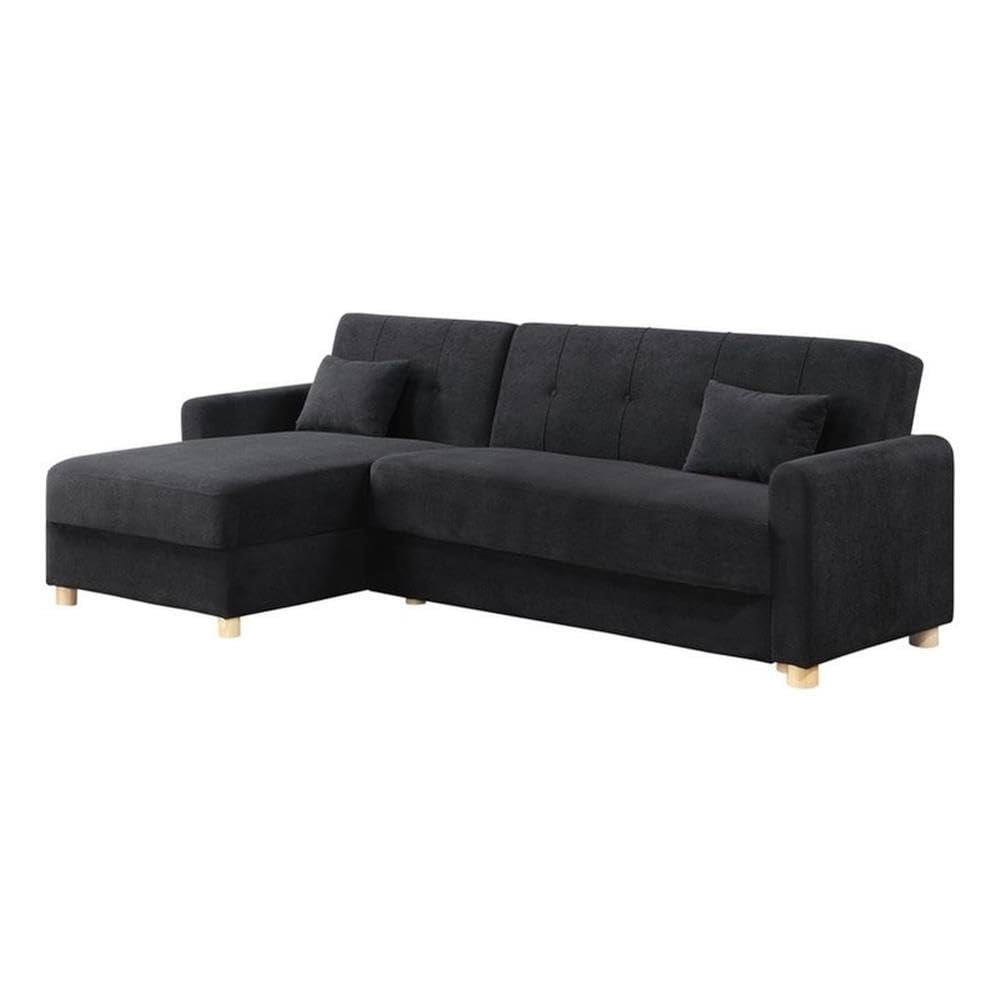 Lilola Home Thomas 99.5" W Black Fabric Convertible Sleeper Sectional Sofa with Reversible Chaise and Storage