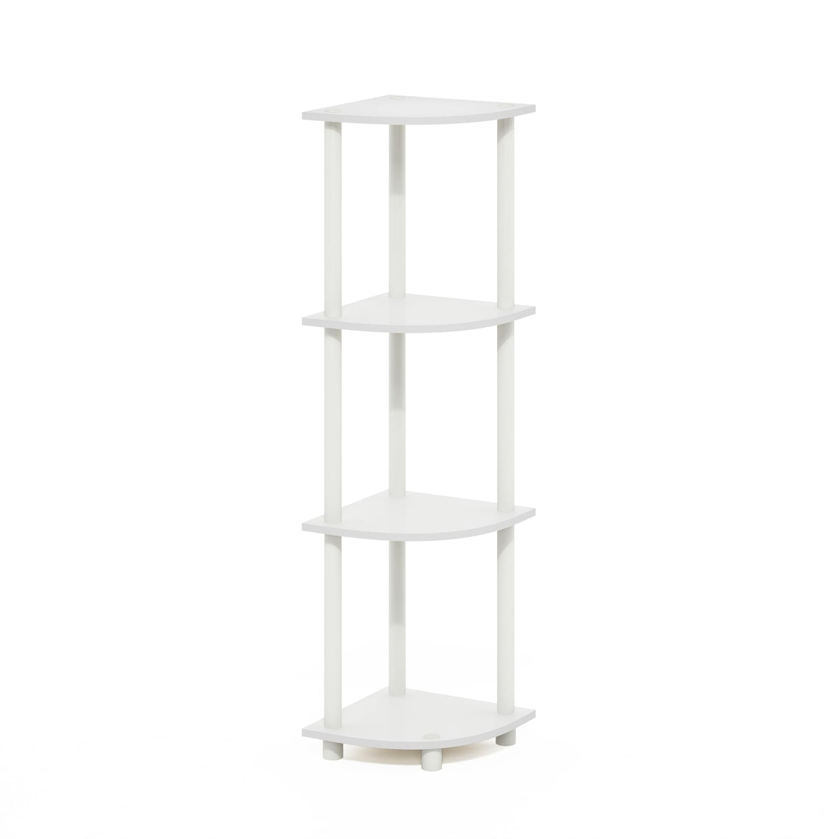 Furinno Turn-N-Tube 4-Tier Corner Display Rack Multipurpose Shelving Unit, White/White