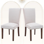 Colamy Upholstered Parsons Dining Chairs Set Of 2, Fabric Dining Room Kitchen Side Chair With Nailhead Trim And Wood Legs - Beige