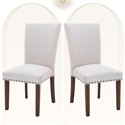COLAMY Upholstered Parsons Dining Chairs Set of 2, PU Leather Dining Room Kitchen Side Chair with Nailhead Trim and Wood Legs - 