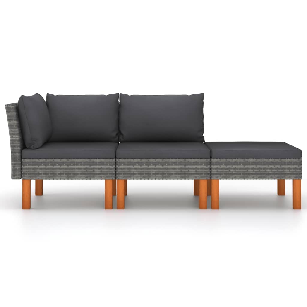 vidaXL 3 Piece Patio Lounge Set - Gray PE Rattan and Solid Eucalyptus Wood - Includes Cushions with Removable Cover - Ideal for Outdoor Use - Warned Under California Proposition 65